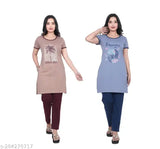 Clint Summer Casual Round Neck Half Sleeve Printed Polycotton Nightsuit Pack of 2 - Women's lounge wear in vibrant design