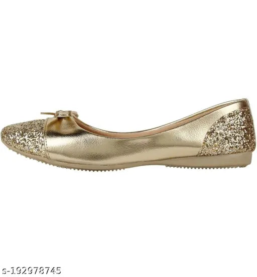 Synthetic leather Golden ballerinas for women, lace-up pattern, india origin
