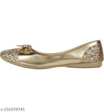 Synthetic leather Golden ballerinas for women, lace-up pattern, india origin