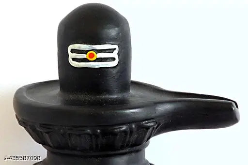 Black resin Shivling religious idol for pooja, art form on display stand