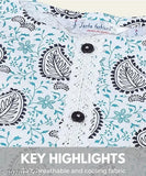Printed rayon night suit with three-quarter sleeves, Indian-made fashion pyjamas set on hanger