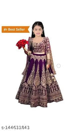 Girls taffeta silk embroidered lahenga choli with net dupatta, 4-10 years sizes available