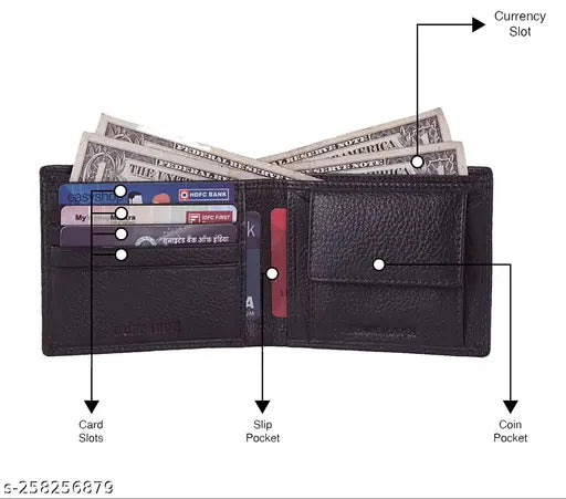Genuine leather men's wallet, BUFFHIDE RFID protected, 2 compartments, textured net design, free size (11cm x 9cm)