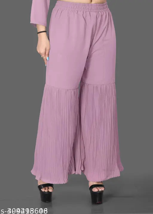 Stylish diamond embroidery Viscose Rayon kurta sharara set with dupatta and palazzo bottomwear, Solid-patterned, Three-Quarter sleeves