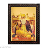 Gold-plated wooden framed Guru Nanak photo (14x10 inches), Indian handcrafted art for home office or puja ghar worship