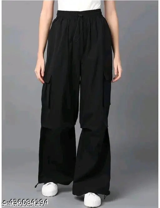 Stylish polyester women's pants, solid pattern from new collection. India-made fashion wear available in various sizes