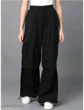 Stylish polyester women's pants, solid pattern from new collection. India-made fashion wear available in various sizes