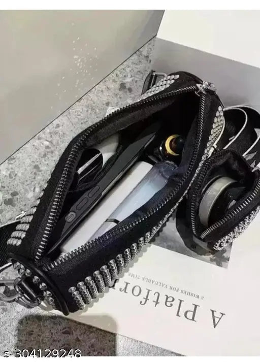 Multicolor shimmering PU cross body bag, trendy embroidered net design, perfect accessory for fashion-forward girls