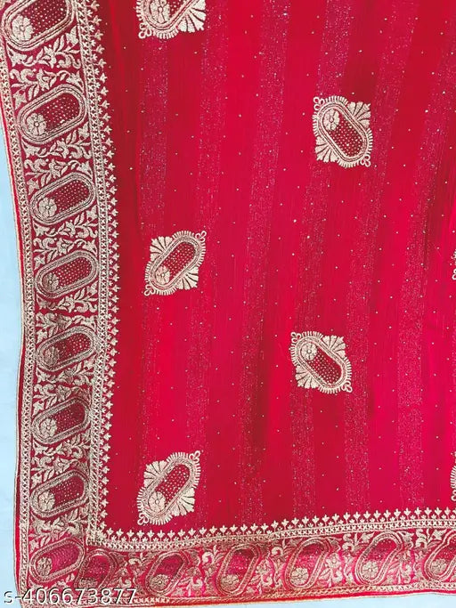 Vichitra silk Jalak saree with embroidered blouse, traditional Indian clothing on display