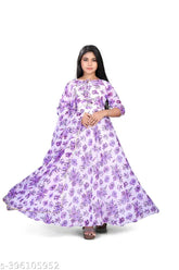 Branded Georgette summer formal gown, Indian ethnic print on long-sleeved cotton blend dress