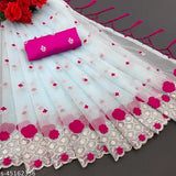 Heavy pure super net organza saree with intricate cutwork broder, Indian hand-embroidered blouse on separate piece