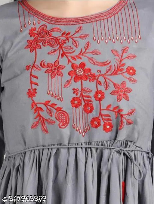 Mint gray rayon three-quarter sleeve embroidered blouse, India-made fashion for women's wardrobe