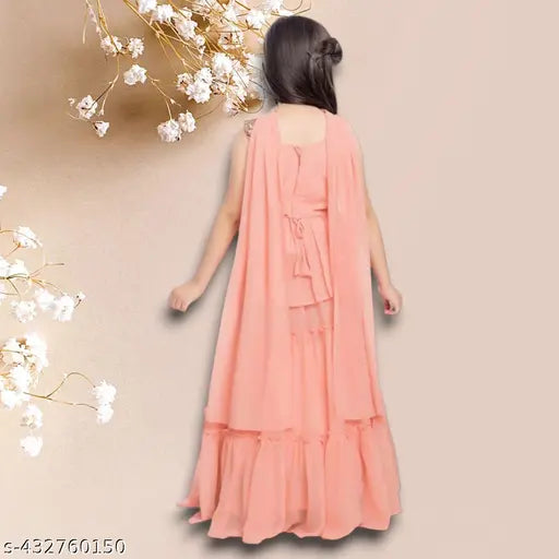 Georgette Krimaa Kids Girls floral embroidered lehenga choli set with dupatta, ready-to-wear Indian traditional outfit for 3-16 years