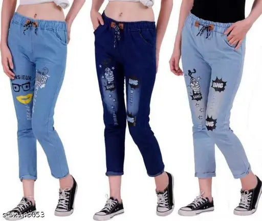 Stylish latest denim jeggings for women, solid pattern, size 24/26, 28, or 30