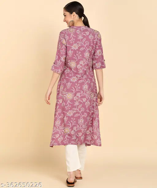 Women's rayon floral print kurta pant set, three-quarter sleeves, printed net pattern on display