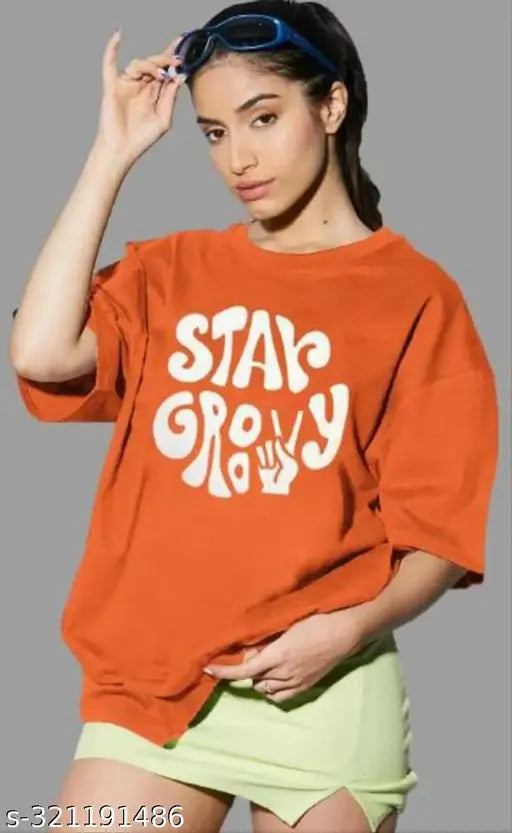 Oversize cotton blend t-shirt for women and girls, printed net pattern, short sleeves - stylish fit from India