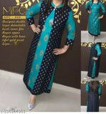 Trendy blue rayon kurta & jacket set, intricate block prints, 3/4 sleeves, suitable for various occasions