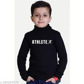 Black printed cotton blend high neck turtle neck full sleeve sweater for kids winter wear, soft and warm