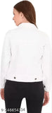 White denim jeckit for women, solid design with long sleeves, size S (bust 34in, length 19in), made in India
