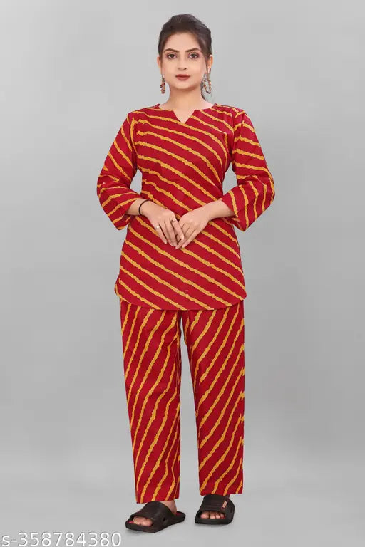 Striped three-quarter sleeve pure cotton nightsuit for women - limited edition premium Indian pyjamas set