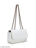 White faux leather slingbag, croc textured with glossy finish, spacious compartment for essentials, ideal accessory for traditional and western outfits, Indian origin