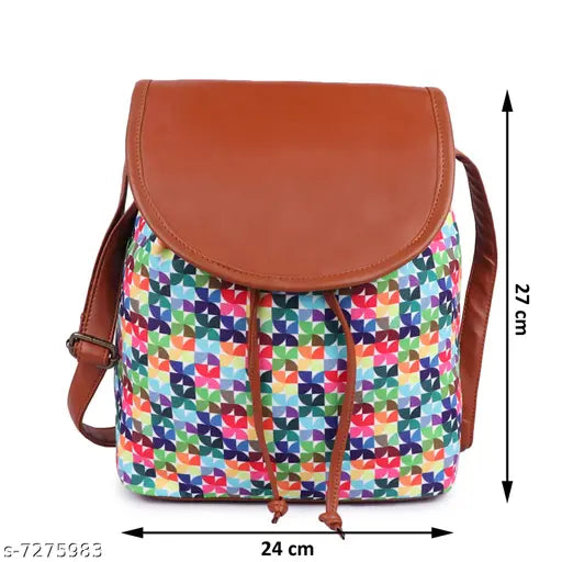 Canvas printed flower cross body bag for girls and women, free size with 30" x 12" x 32" dimensions, made in India