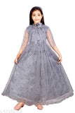 Girls Grey Net Frocks dress for 3-8 years, self-designed with printed net fabric from India