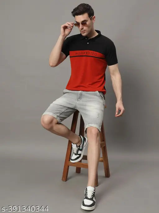 Soft cotton blend The Million Club Men's Half Sleeve Polo T-Shirt, classic denim-inspired print for a timeless look. Perfect fit and durability, M/L/XL/XXL sizes available. Made in India