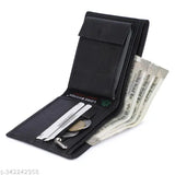 Black artificial leather men's wallet, 12 card slots, sleek and spacious design, smooth texture for easy storage