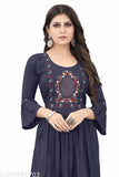 Embroidered rayon three-quarter sleeve Lella kurti, traditional Indian fashion for functions and festivals