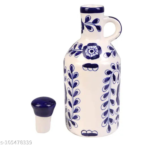 Ink Blue & White Ceramic Oil Dispenser (1L x 2), modern kitchen essential for oil storage and pouring