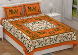 Fine cotton botanical flat sheets, Sanganeri design, 4 pillow covers, ideal for adult summer use, double queen size from India