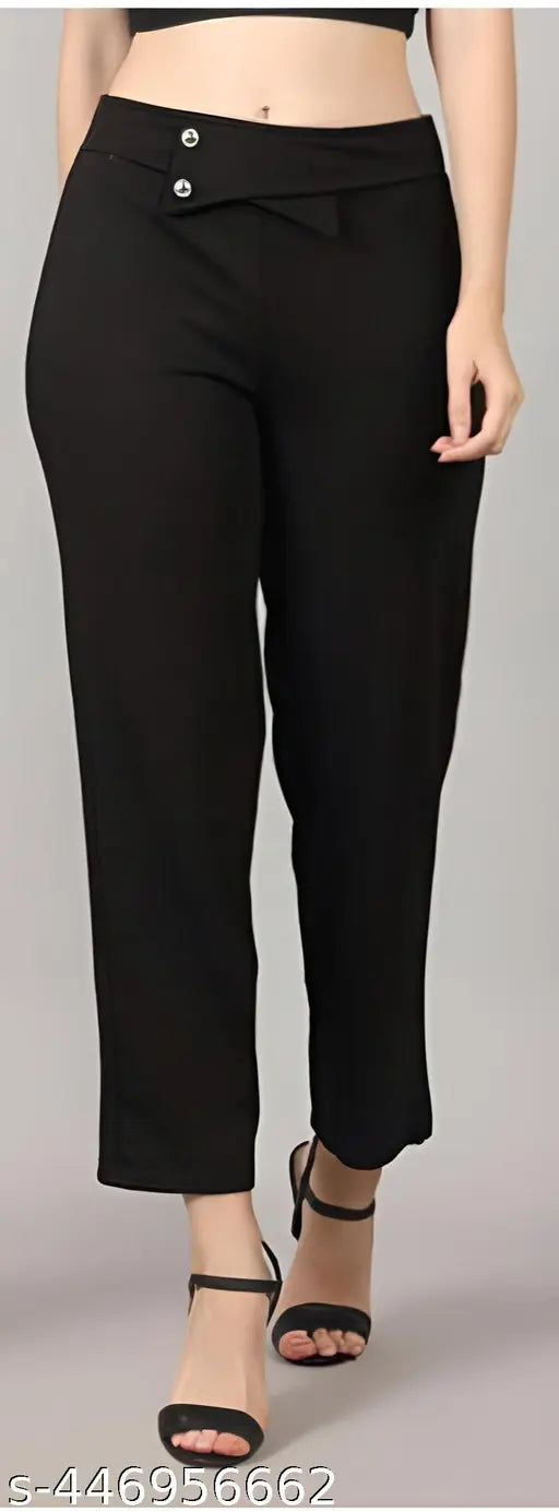 Elegant high-waisted polycotton solid net Palazzo pants, versatile stretch fit chino trousers for office and casual wear