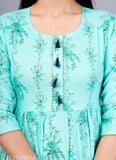 Trendy rayon one-piece wear, printed combo with three-quarter sleeves, Indian-made fashionable gown for women (M: Bust 38", Length 48"; L: Bust 40", Length 48"; XL: Bust 42", Length 48"; XXL: Bust 44", Length 48")