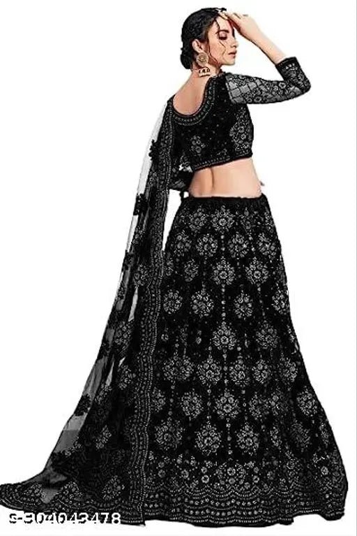 Embroidered net Lehenga Choli & Dupatta set, intricate Indian traditional women's wear for weddings and celebrations