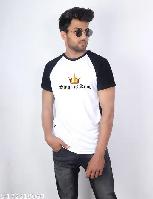 Singh Is King Polyester Round Neck Tee, printed design, M size (38" chest, 27.5" length), comfortable for all seasons, Indian origin