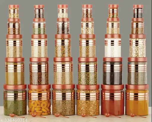 Rose gold airtight kitchen containers, pack of 30 with sizes: 250ml, 350ml, 650ml, 1200ml, 2000ml. Ideal for freezer-safe storage