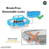 Green stainless steel Brezzo lunch box, 650ml/150ml capacity, airtight & leakproof for school and office trips