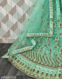 Sea Green Embroidered Lehenga Choli and Dupatta Set, high-quality net fabric for everyday occasions or special events
