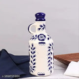 Ceramic oil dispenser with lid (1L Blue BB2), ideal for kitchen storage & restaurant use, perfect for oil, vinegar, & other liquids. Freezer safe, cleanable with bottle brush, made in India