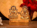 Brass Ganesh Laxmi Idol for Diwali Puja, handcrafted, 1.5 ft high and wide, perfect for home and office decor
