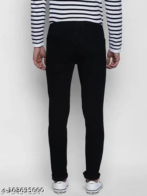 Stylish black slim-fit jeans for men, C2FH brand, solid silk fabric, attractive look, stretchable and good fit