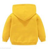 Yellow cotton blend kids hoodie, full sleeve sweatshirt with printed design for winter, suitable for all seasons