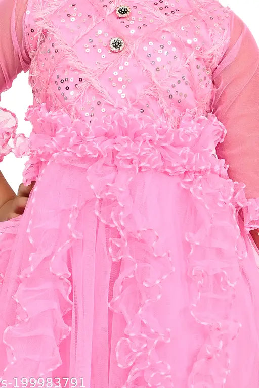 Girls stylish cotton & net partywear frock & dresses combo in sky blue and pink for kids (sizes: 6-12 months to 7-8 years)