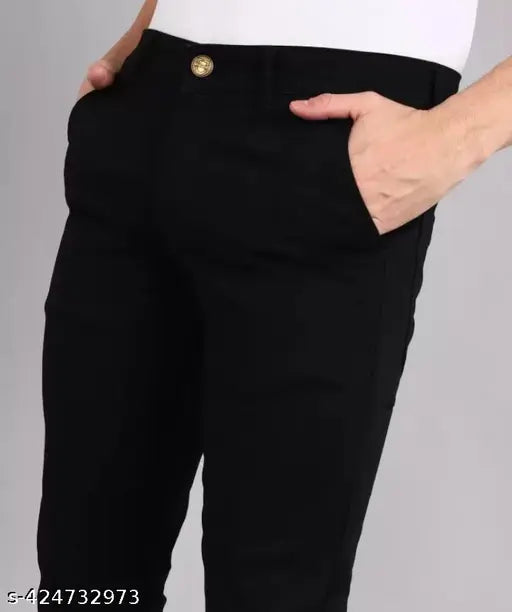 SARS IN black denim men's jeans - solid, elastic waist, zipper fly, 30"x42"x40", Indian origin