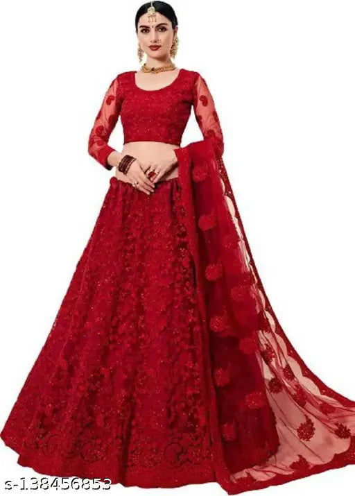 Silk & net embroidered Lehenga Choli for traditional Indian weddings, festivals and parties. Unstitched for custom fit