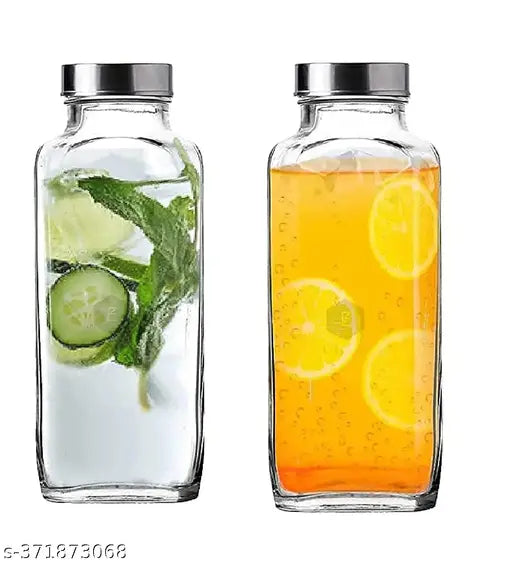Clear, durable glass French square travel bottles (1000ml each) for home and travel, airtight and leak-proof, ideal for juicing and smoothies