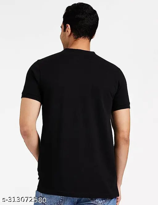 Calm Down Mandarin neck plain t-shirt for men, cotton blend, short sleeves, printed design. Men's relaxed fit, ideal for casual outings and lounging. Size: S (38in chest, 27in length), L (42in chest, 29in length), XL (44in chest, 30in length), XXL (46in chest, 31in length). Made in India