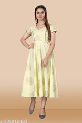 Rayon long flared gown kurta, sleeveless, printed pattern, Indian ethnic wear in L (bust size 40in), available