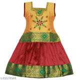 Cotton-silk Rathi Pattu Lehenga Choli with waist belt, floral design on 3-4 years girl, Indian traditional wear